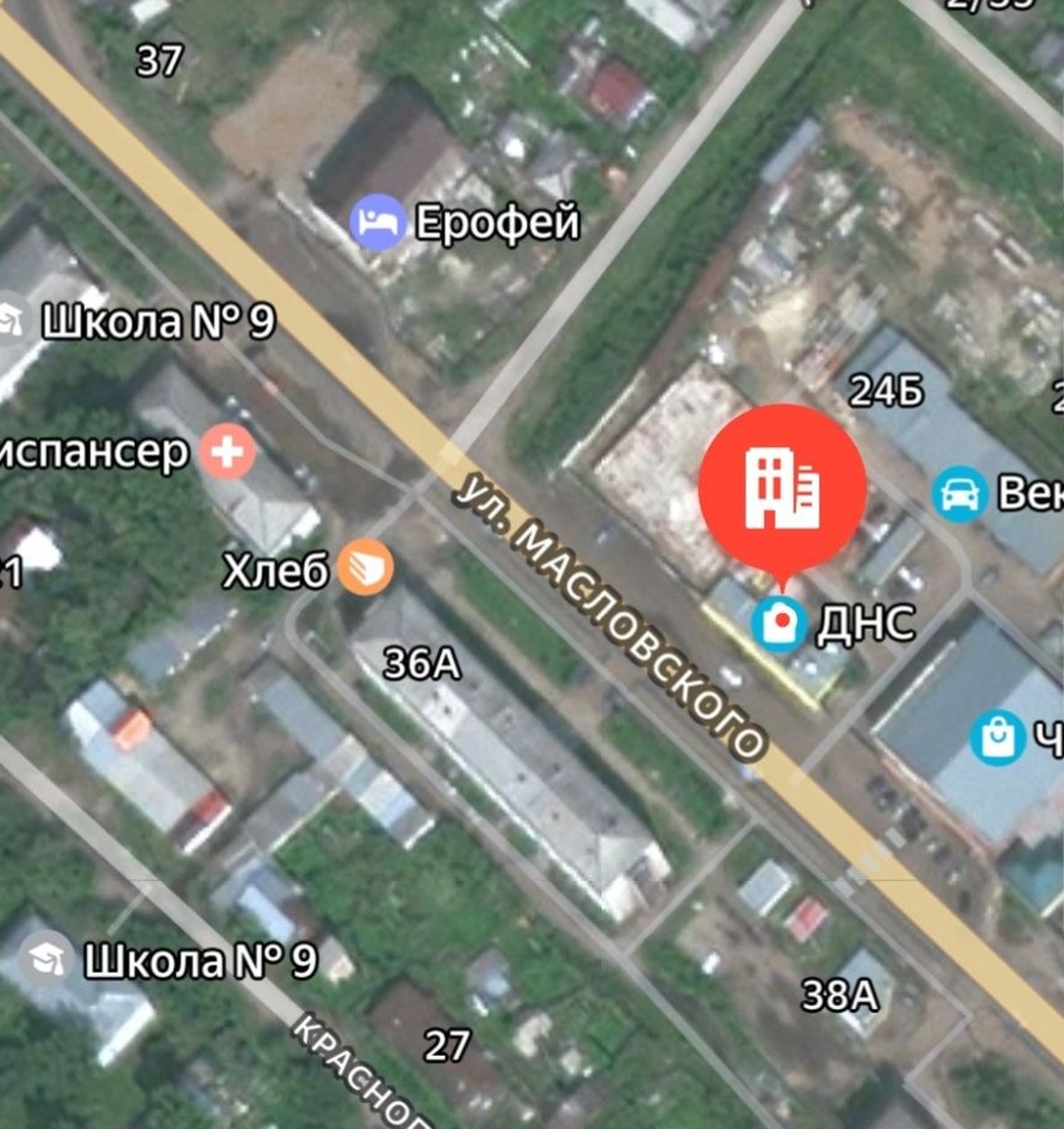 Спутниковый вид Масловского 43/4 рядом с DNS и школой номер 9